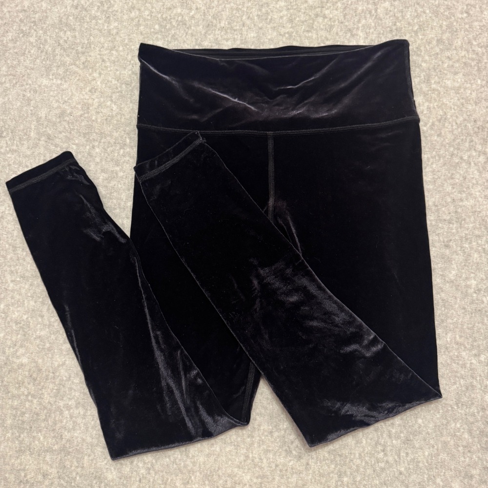 Athleta Elation Velvet Tight Leggings Black High Waisted Size M Yoga Activewear